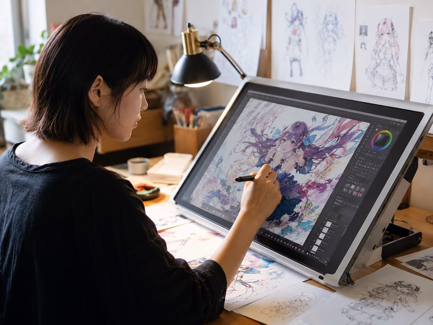イラストの髪や細い輪郭を確認する例
